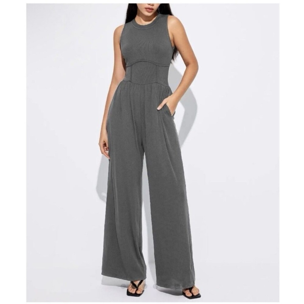 Cider Jumpsuit Sleeveless Wide Leg Stretch Pockets Gray Size XS NWT